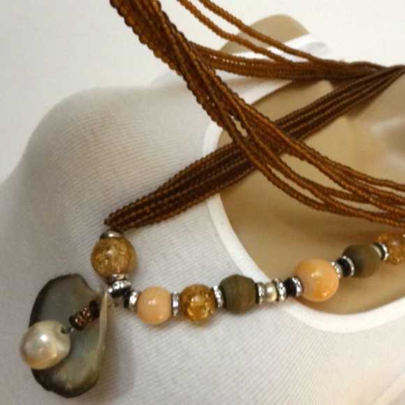 VTG Runway Glass Bead Baroque Pearl Shell Necklace - Picture 3 of 8
